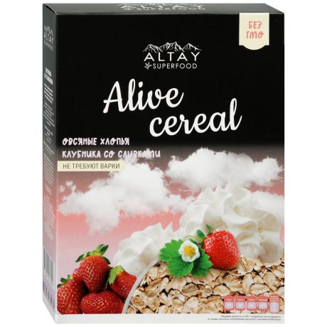 Хлопья ALTAY superfood цельнозерновые с проростками из овса, клубники,сливок 6 пакетиков по 35 г