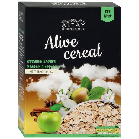 Хлопья ALTAY superfood цельнозерновые с проростками из яблок, корицы 6 пакетиков по 35 г