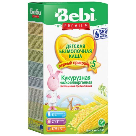 Каша кукурузная Bebi Premium безмолочная низкоаллергенная обогащенная пребиотиками с 5 месяцев 200 г