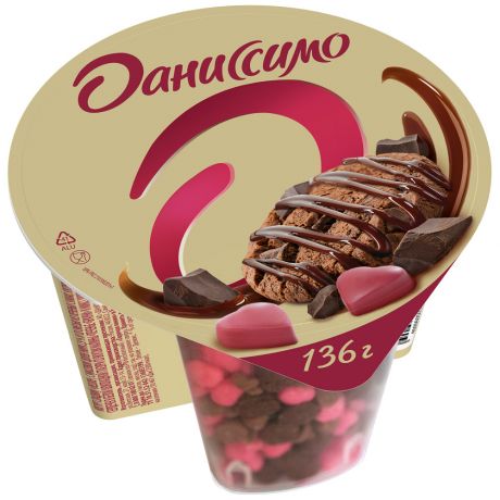 Йогурт Даниссимо Deluxe со вкусом брауни и микс с шоколадом и малиновым вкусом 2.9% 136 г