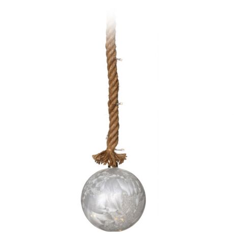 Светильник Koopman шар серебристый диаметр 12 см 19 led на джутовой веревке