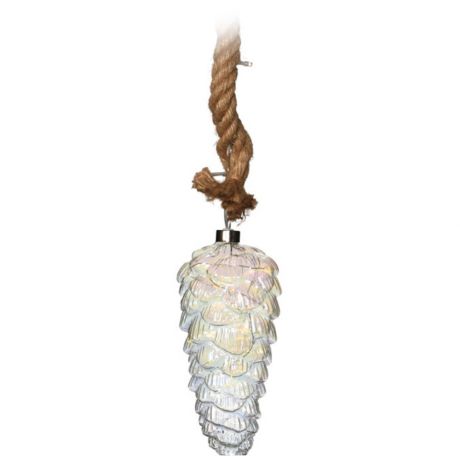 Светильник Koopman шишка тонкая белая 9.5х20 см 15 led на джутовой веревке