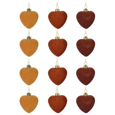 Набор елочных украшений Koopman сердце три цвета 12 штук 8х4х9 см