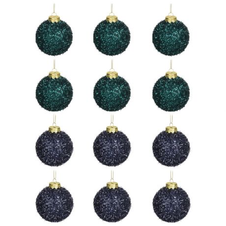 Набор елочных украшений Koopman шары зеленый и синий с блестками 12 штук 8 см
