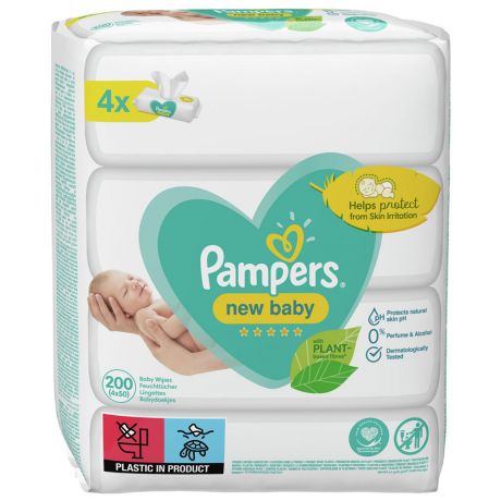 Влажные салфетки Pampers New Baby 4 упаковки 200 штук