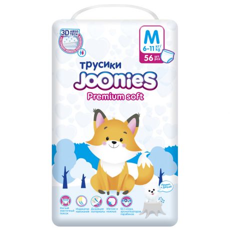 Подгузники-трусики Joonies Premium Soft M (6-11 кг, 56 штук)