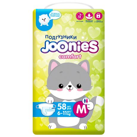 Подгузники Joonies Comfort M (6-11 кг, 58 штук)