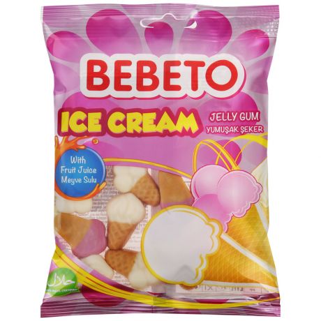 Жевательный мармелад Bebeto ice cream со вкусом клубники, сливок, малины и вафли 70 г
