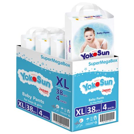 Подгузники-трусики YOKOSUN XL (12-20 кг) (4 упаковки по 38 шт)