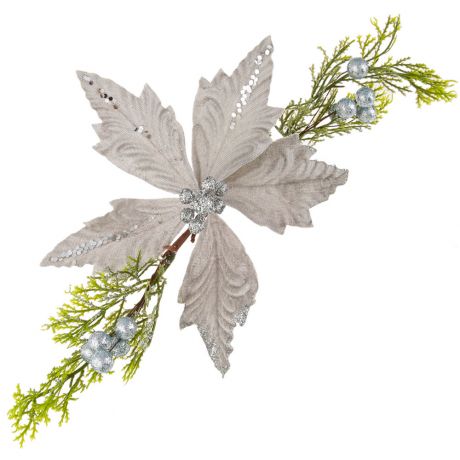 Ветка Новогодняя Magic Time настольный серебряный цветок 37х21х5.7 см