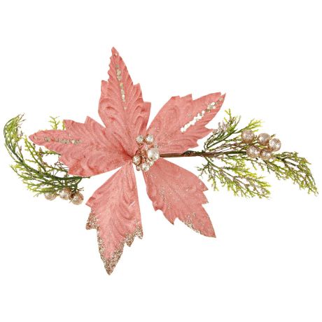 Ветка Новогодняя Magic Time настольный розовый цветок 37х21х5.7 см