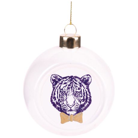 Елочное украшение Magic Time новогоднее подвесное Шар тигр в бабочке стекло 6.5x8 см