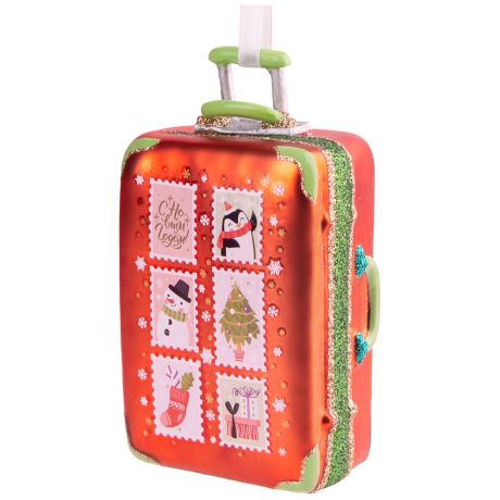 Елочное украшение Magic Time новогоднее подвесное Красный чемодан стекло 4.7x7x12.3 см