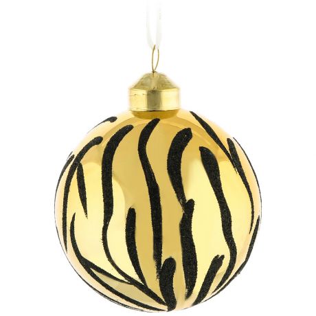 Елочное украшение Magic Time новогоднее подвесное Шар черный тигр стекло 8 см