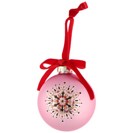 Елочное украшение Magic Time новогоднее подвесное Розовая роскошь с лентой из бархата стекло 8 см