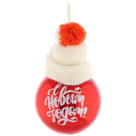 Елочное украшение Magic Time новогоднее подвесное Шар красный в шапке 8х14 см