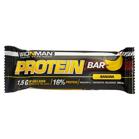Батончик Ironman протеиновый Protein Bar с коллагеном со вкусом банана в тёмной глазури 50 г