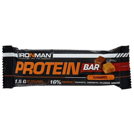 Батончик Ironman протеиновый Protein Bar с коллагеном со вкусом карамели в тёмной глазури 50 г