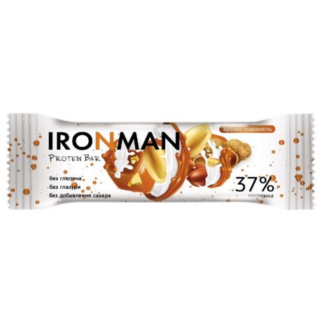 Батончик Ironman протеиновый 37% Protein Barсо вкусом арахиса и карамели 50 г