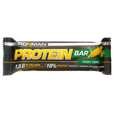 Батончик Ironman протеиновый Protein Bar с коллагеном со вкусом кукурузы в белой глазури 50 г