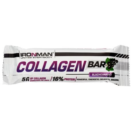 Батончик Ironman протеиновый Collagen Bar со вкусом чёрной смородины в тёмной глазури 45 г