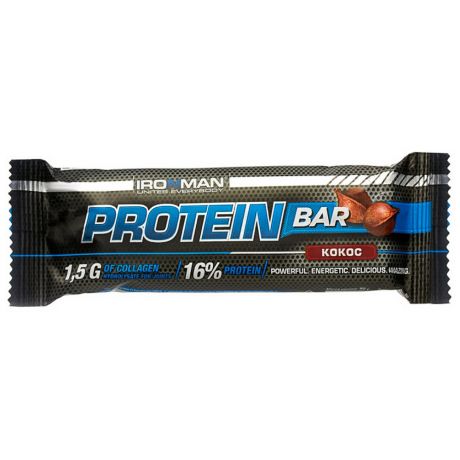 Батончик Ironman протеиновый Protein Bar с коллагеном со вкусом кокоса в тёмной глазури 50 г