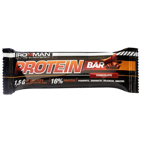 Батончик Ironman протеиновый Protein Bar с коллагеном со вкусом шоколада в тёмной глазури 50 г