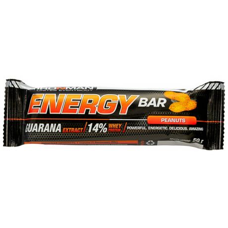 Батончик Ironman протеиновый Energy Bar c гуараной со вкусом ореха в тёмной глазури 50 г