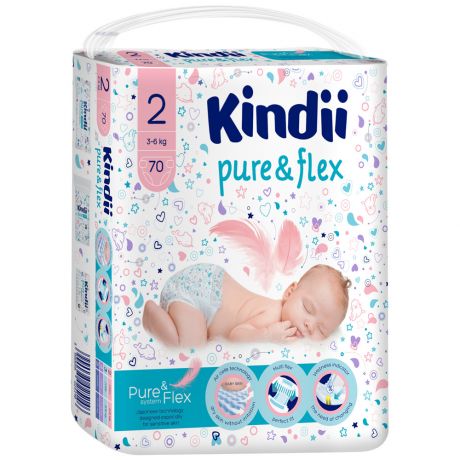 Подгузники Kindii Pure & Flex S 2 (70 штук)