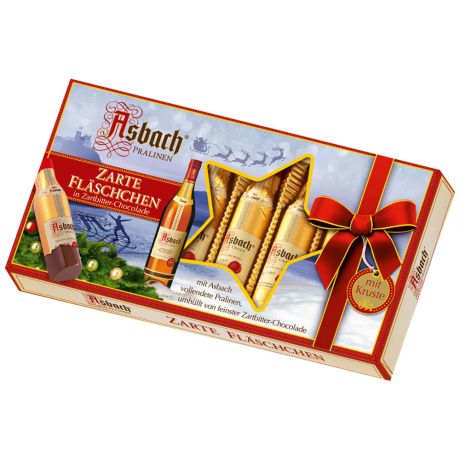 Подарочный набор Asbash Pralinen Zarte Flaschchen Конфеты из молочного шоколада c бренди 100 г