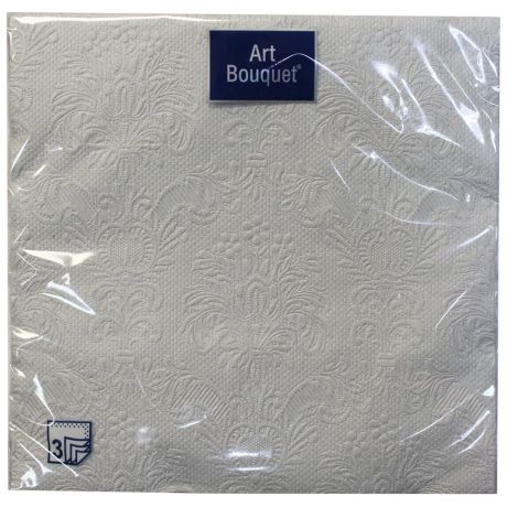 Салфетки бумажные Art Bouquet 3 слоя Барокко серебрянные с тиснением 33х33 см 16 листов