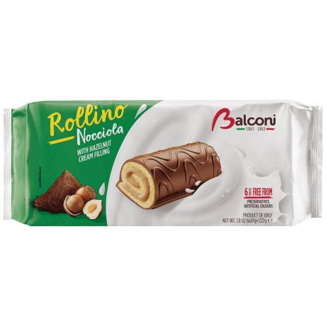 Рулеты Balconi бисквитные с ореховой начинкой покрытые какао глазурью 222 г