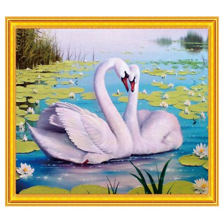 Набор для творчества Mazari Картина 2 в 1 Лебеди алмазная мозаика и раскрашивание по номерам 40х50 см