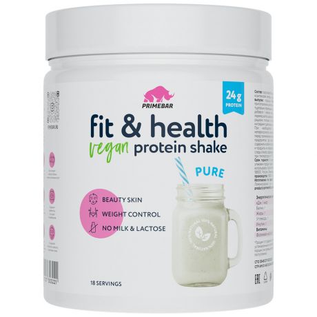 Протеин Primebar Fit & Health VEGAN Protein Shake Мультикомпонентный растительный с нейтральным вкусом pure 500 г