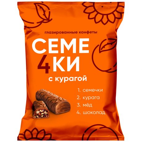 Конфеты Богатырь Семе4ки с корпусом из сухофруктов с курагой семечками медом и шоколадом 170 г