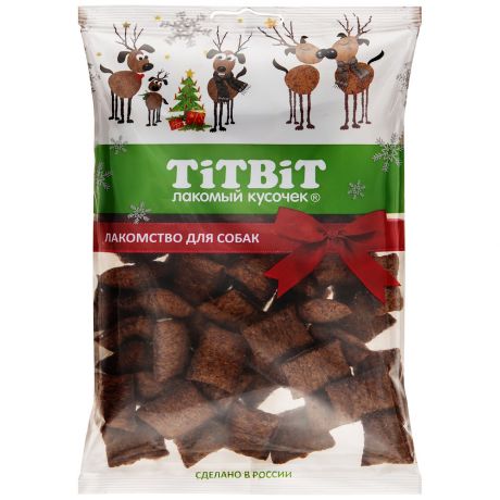 Лакомства для собак Titbit новогодняя коллекция хрустящие подушечки с начинкой со вкусом ягненка и сыра 95 г
