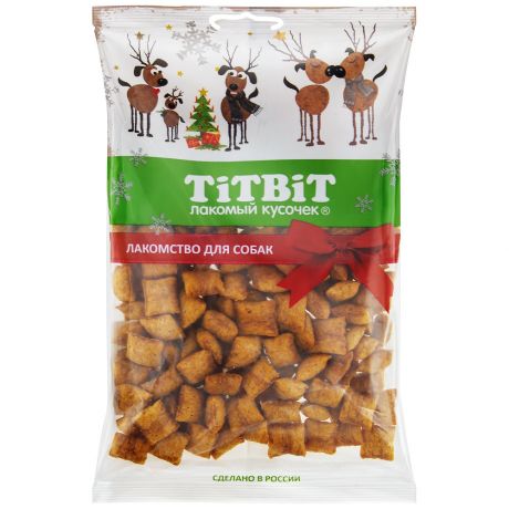 Лакомства для собак Titbit новогодняя коллекция хрустящие подушечки с начинкой со вкусом индейки и шпината 95 г