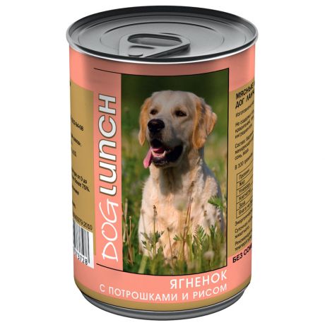 Корм влажный Dog Lunch Ягненок с потрошками и рисом в желе для собак 410 г