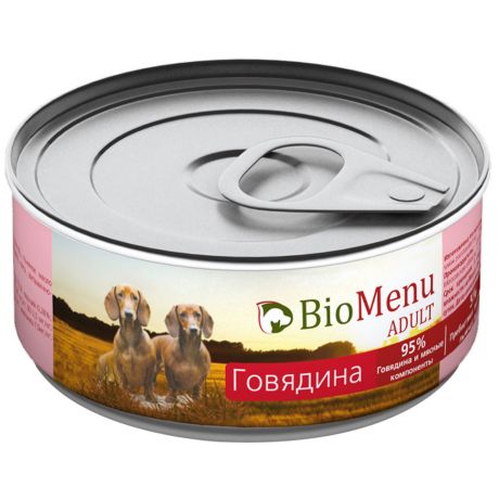 Корм влажный BioMenu Adult 95%-Мясо с говядиной для собак 100 г