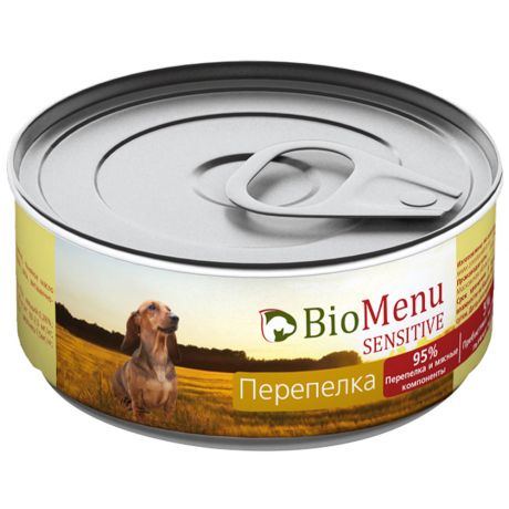 Корм влажный BioMenu Sensitive 95%-Мясо с перепелкой для собак 100 г