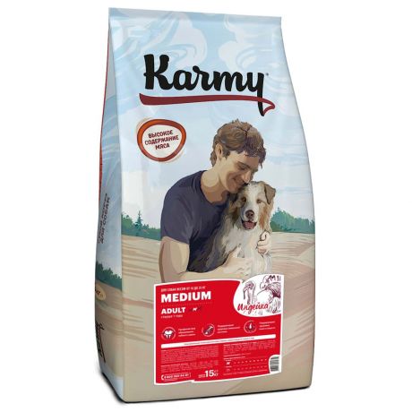 Корм сухой Karmy Medium Adult для собак средних пород с индейкой 15 кг