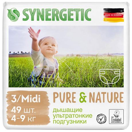 Подгузники Synergetic Pure&Nature 3 Midi (4-9 кг, 49 штук)