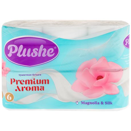 Туалетная бумага Plushe Premium Aroma Magnolia & Silk 3-слойная 6 рулонов