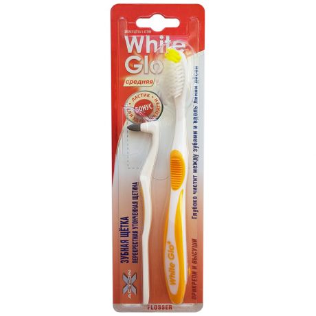 Зубная щетка White Glo Flosser и ластик для удаления налета с утонченной щетиной оранжевый