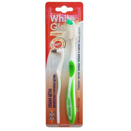 Зубная щетка White Glo Flosser и ластик для удаления налета с утонченной щетиной зеленый