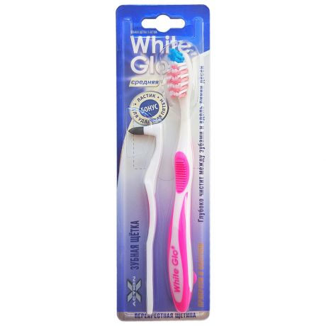 Зубная щетка White Glo Medium и ластик для удаления налета со средней жесткостью розовый