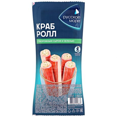 Крабовые палочки Русское море Краб-ролл имитация с сыром и зеленью охлажденные 180 г