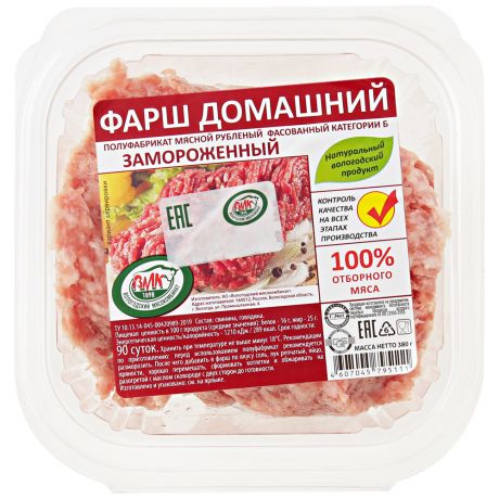 Фарш из говядины и свинины Вологодский МК Домашний замороженный 380 г