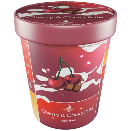 Мороженое Петрохолод пломбир с наполнителем Вишня и кусочками темного шоколада Cherry Chocolate 300 г
