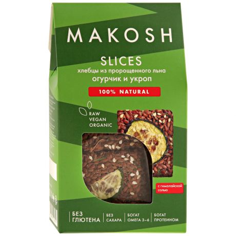 Хлебцы Makosh Slices Огурчик и укроп на основе семян льна 55 г